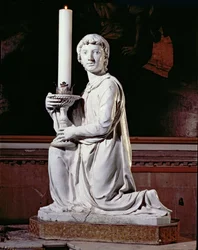 Engel, der eine Kerze hält (glasierte Keramik)